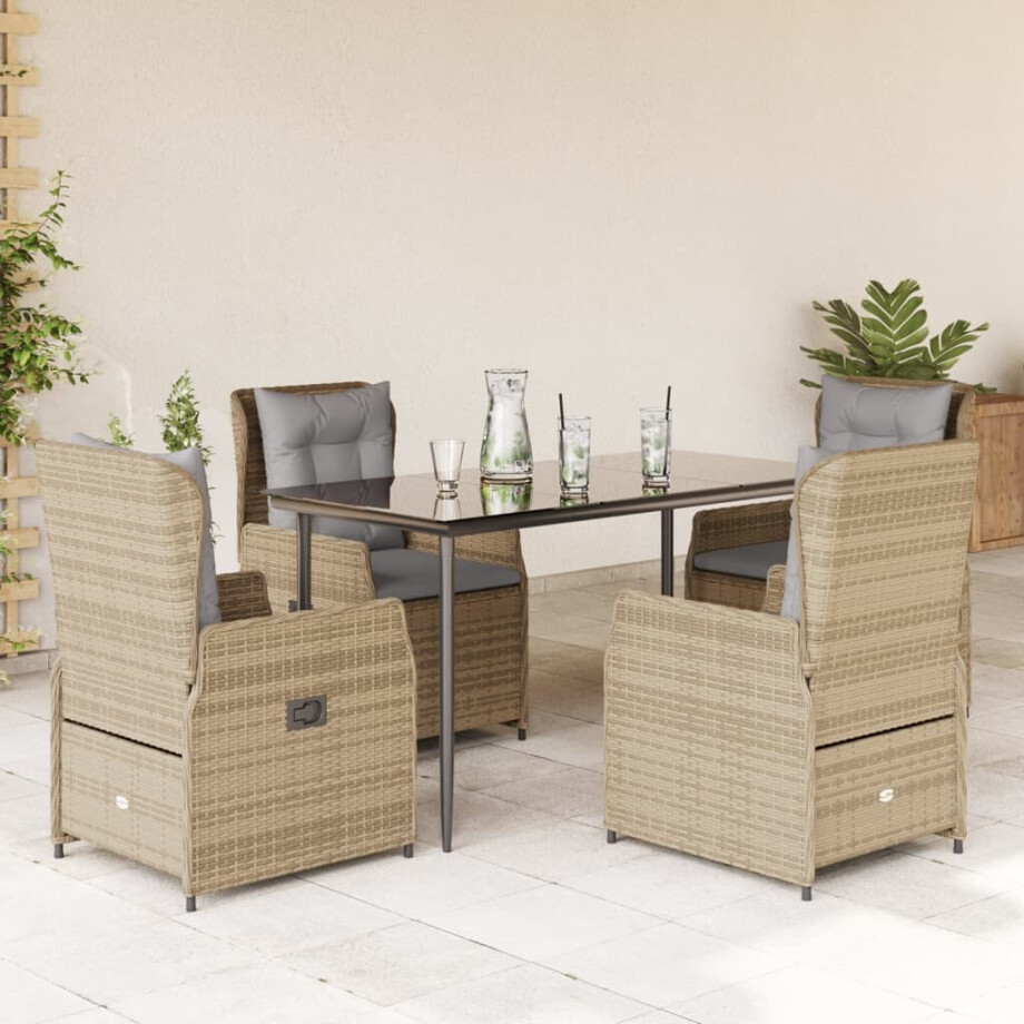 vidaXL 5-delige Tuinset met kussens poly rattan beige afbeelding 1