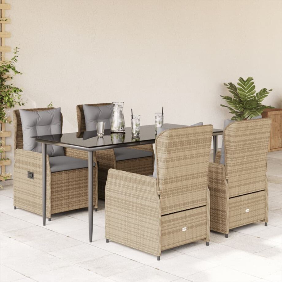 vidaXL 5-delige Tuinset met kussens poly rattan beige afbeelding 1