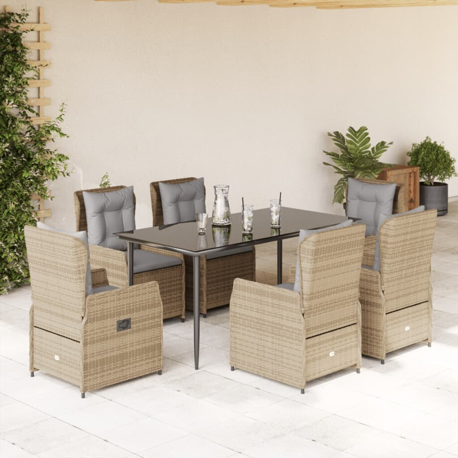 vidaXL 7-delige Tuinset met kussens poly rattan beige afbeelding 1