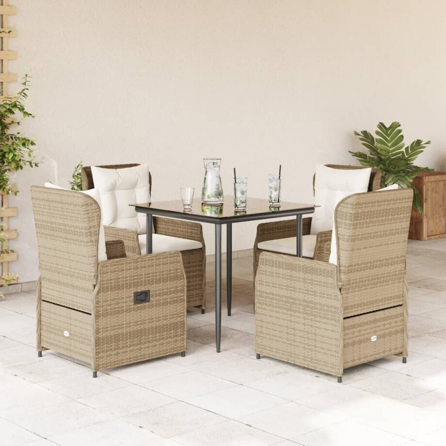 vidaXL 5-delige Tuinset met kussens poly rattan beige afbeelding 1