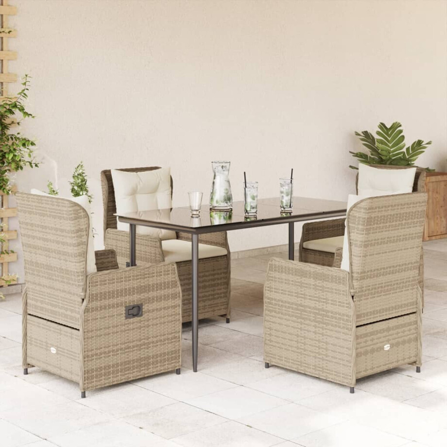 vidaXL 5-delige Tuinset met kussens poly rattan beige afbeelding 1