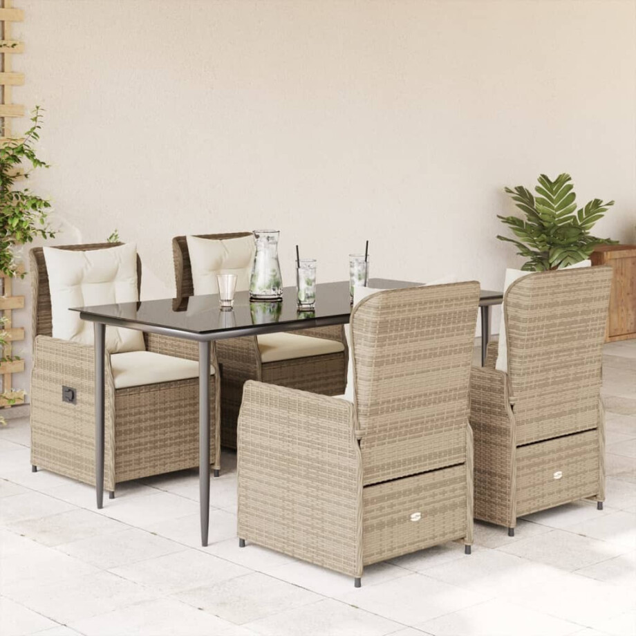 vidaXL 5-delige Tuinset met kussens poly rattan beige afbeelding 1