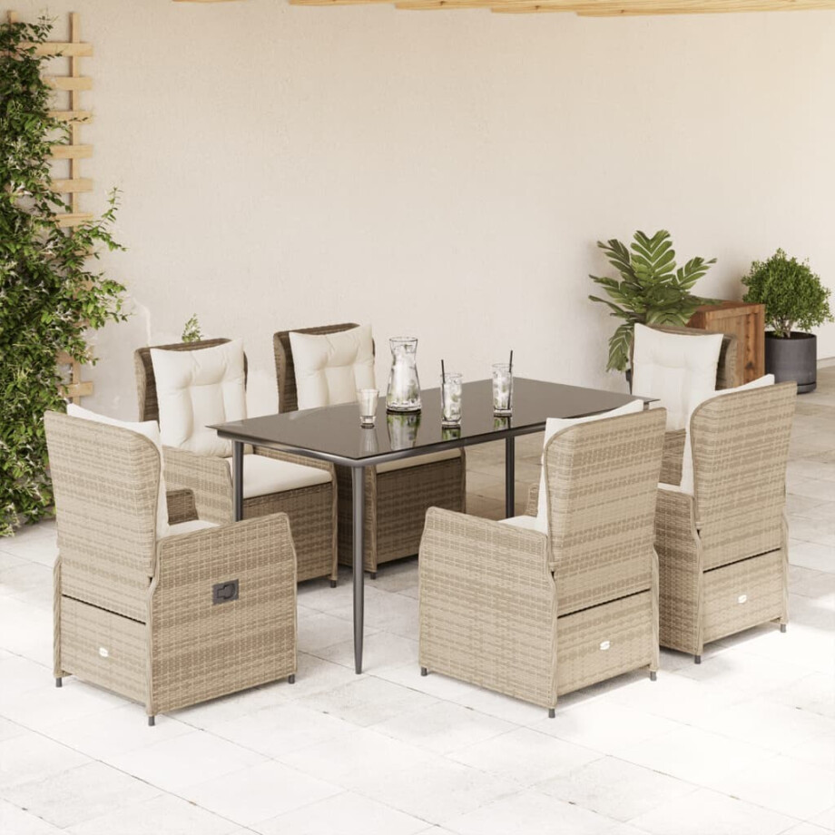 vidaXL 7-delige Tuinset met kussens poly rattan beige afbeelding 1