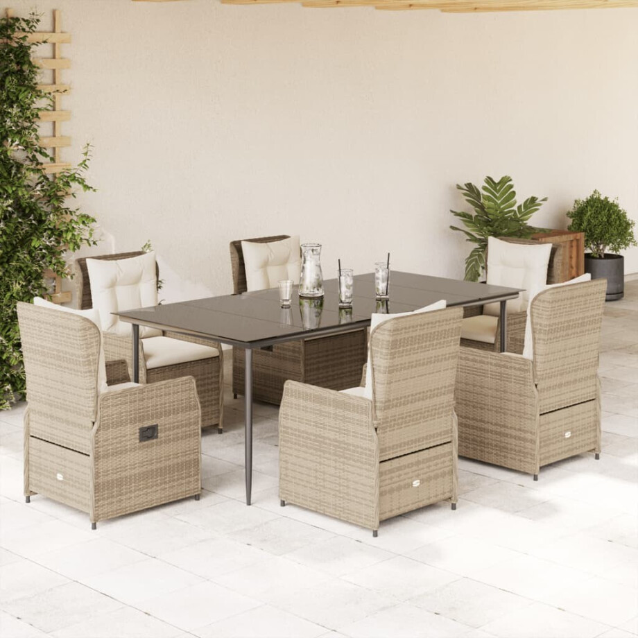 vidaXL 7-delige Tuinset met kussens poly rattan beige afbeelding 1
