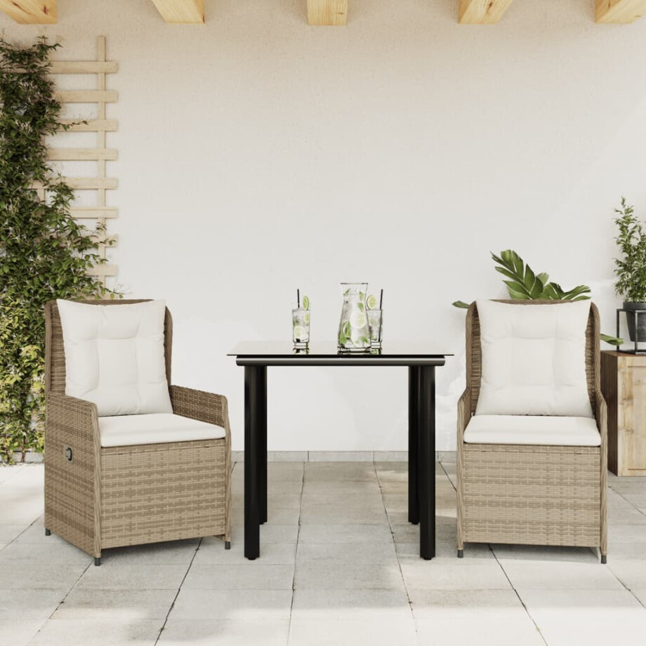 vidaXL 3-delige Tuinset met kussens poly rattan beige vidaXL 3-delige Tuinset met kussens poly rattan beige afbeelding 1