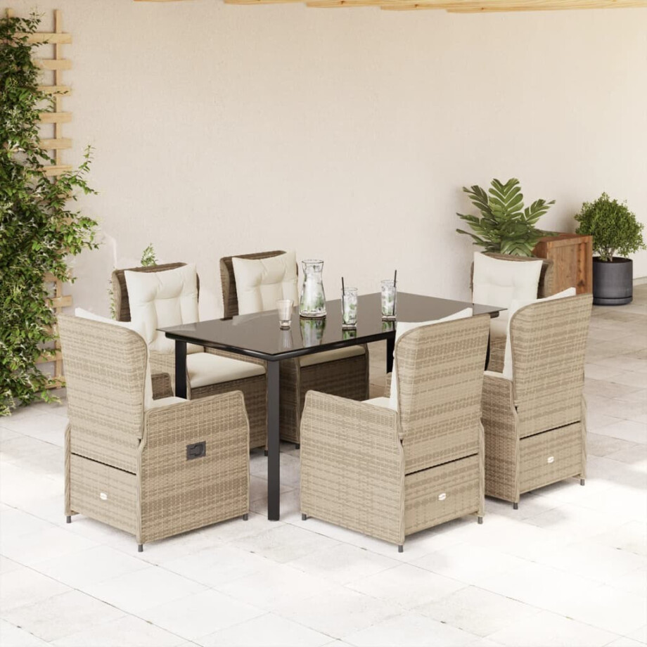vidaXL 7-delige Tuinset met kussens poly rattan beige afbeelding 1