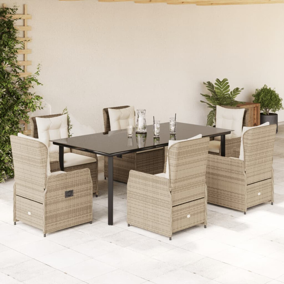 vidaXL 7-delige Tuinset met kussens poly rattan beige afbeelding 1