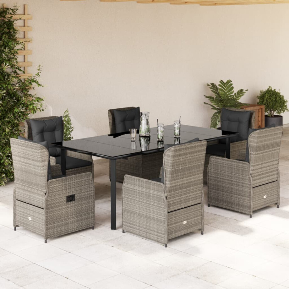 vidaXL 7-delige Tuinset met kussens poly rattan grijs afbeelding 1