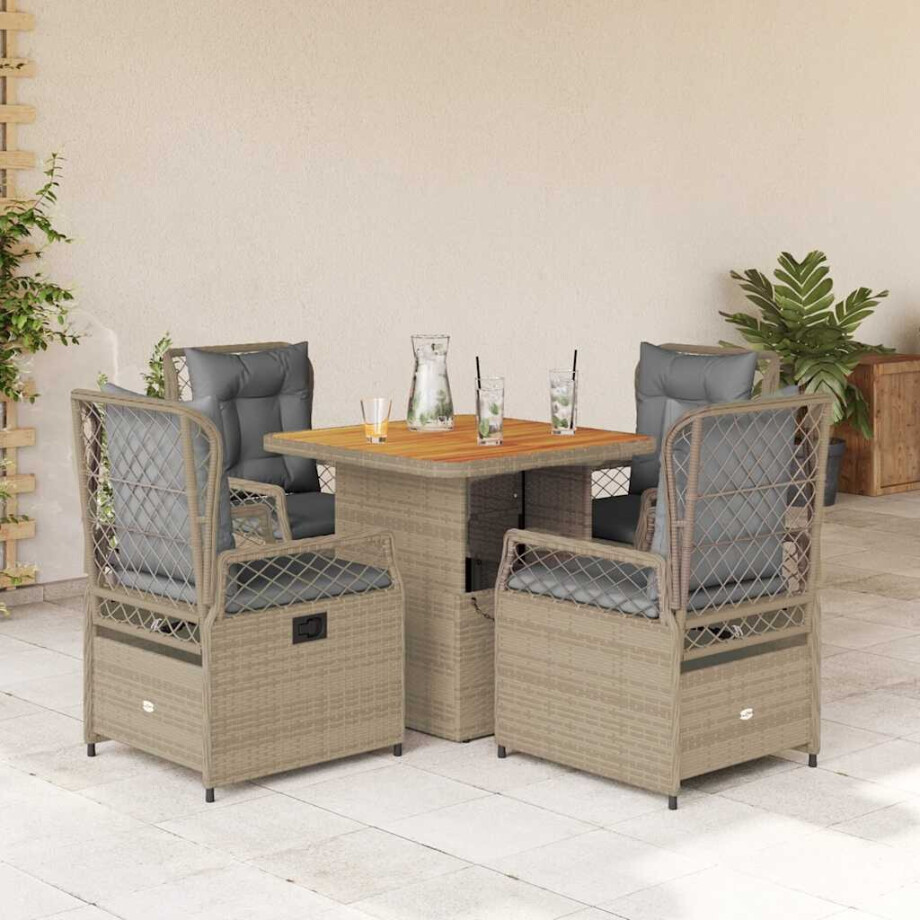 vidaXL 5-delige Tuinset met kussens poly rattan beige vidaXL 5-delige Tuinset met kussens poly rattan beige afbeelding 1