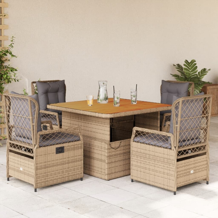 vidaXL 5-delige Tuinset met kussens poly rattan beige vidaXL 5-delige Tuinset met kussens poly rattan beige afbeelding 1