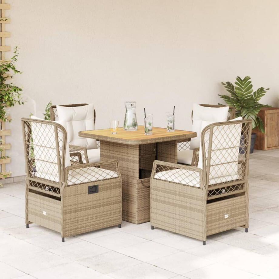 vidaXL 5-delige Tuinset met kussens poly rattan beige afbeelding 1