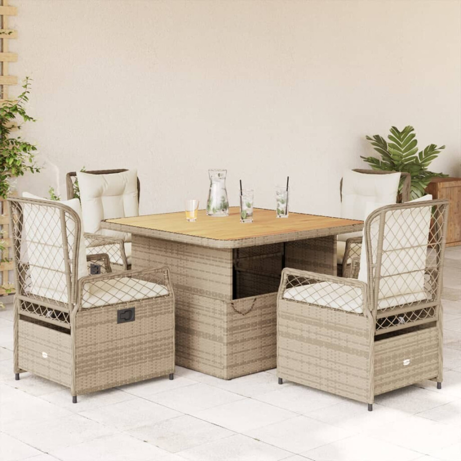 vidaXL 5-delige Tuinset met kussens poly rattan beige afbeelding 1