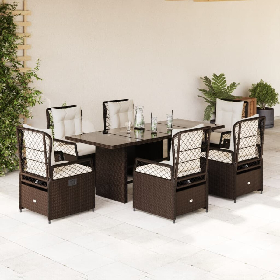 vidaXL 7-delige Tuinset met kussens poly rattan bruin afbeelding 1