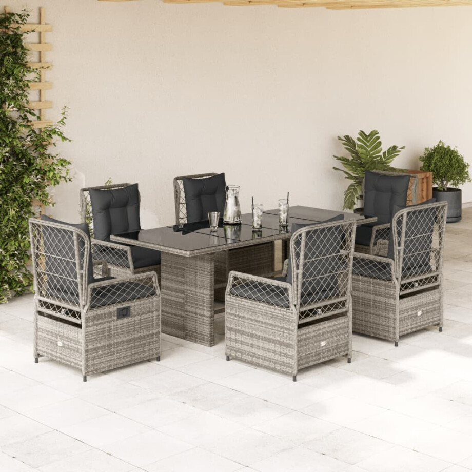 vidaXL 7-delige Tuinset met kussens poly rattan grijs vidaXL 7-delige Tuinset met kussens poly rattan grijs afbeelding 1