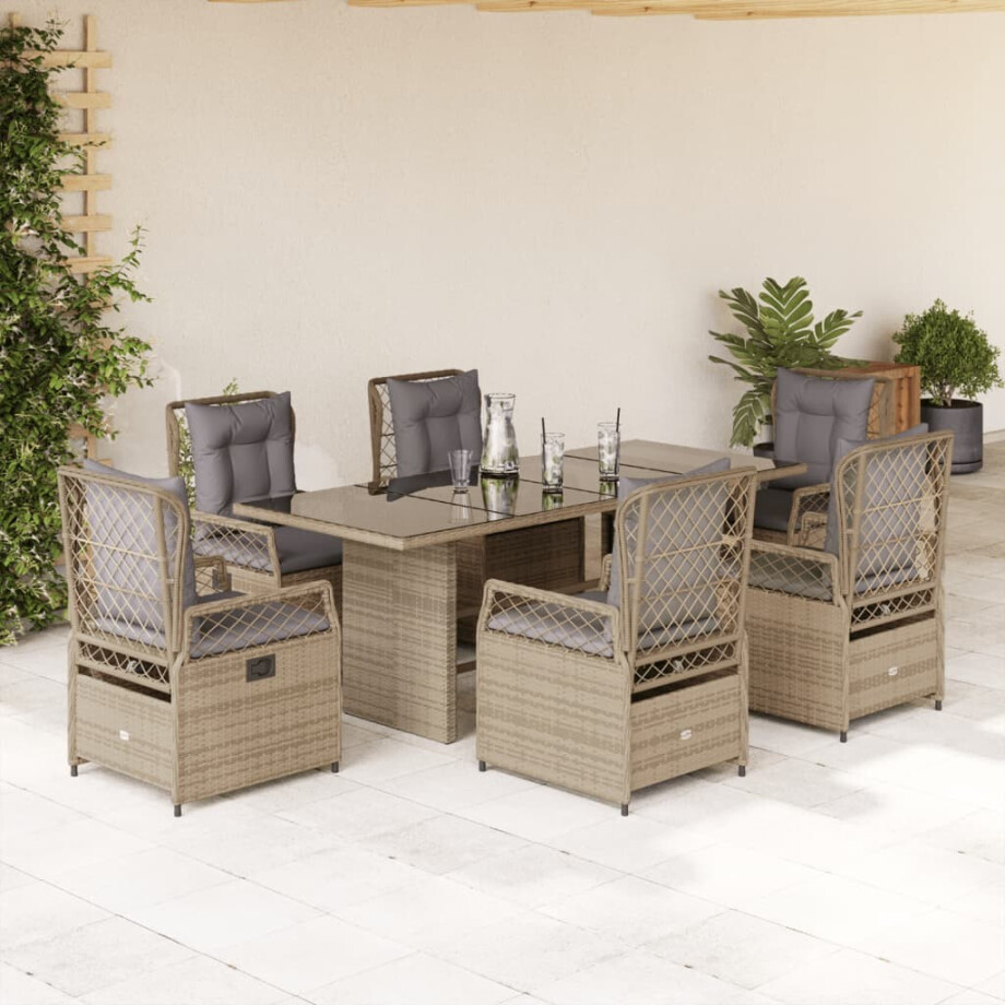 vidaXL 7-delige Tuinset met kussens poly rattan beige afbeelding 1