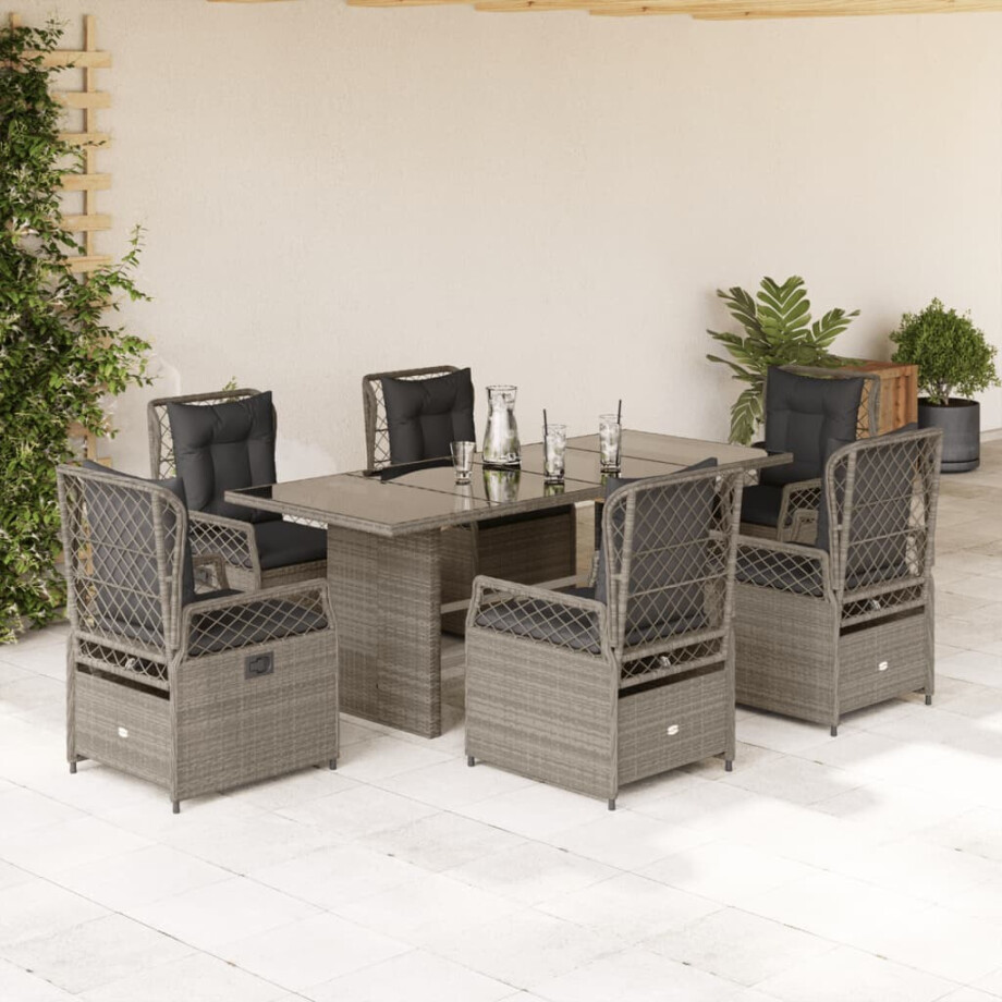 vidaXL 7-delige Tuinset met kussens poly rattan grijs vidaXL 7-delige Tuinset met kussens poly rattan grijs afbeelding 1