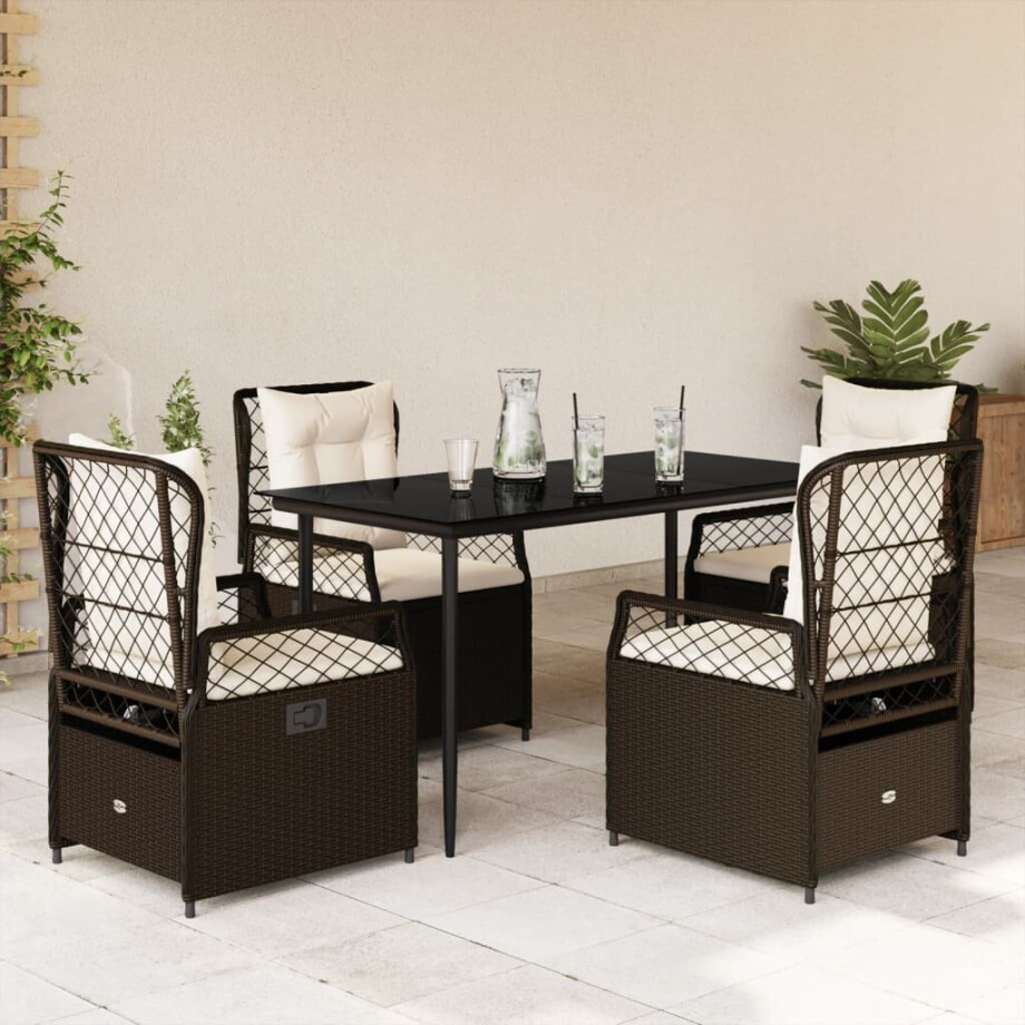 vidaXL 5-delige Tuinset met kussens poly rattan bruin vidaXL 5-delige Tuinset met kussens poly rattan bruin afbeelding 1