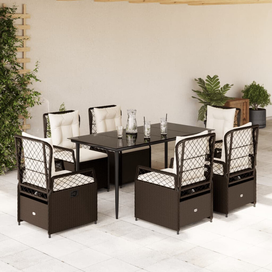 vidaXL 7-delige Tuinset met kussens poly rattan bruin afbeelding 1