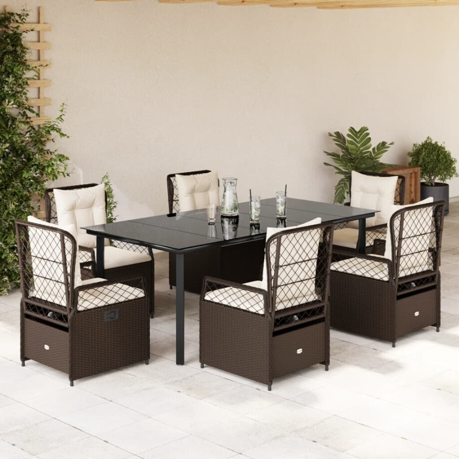 vidaXL 7-delige Tuinset met kussens poly rattan bruin afbeelding 1