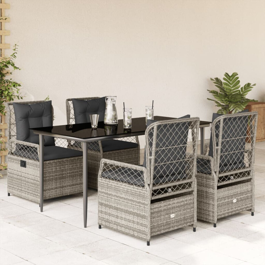 vidaXL 5-delige Tuinset met kussens poly rattan grijs afbeelding 1