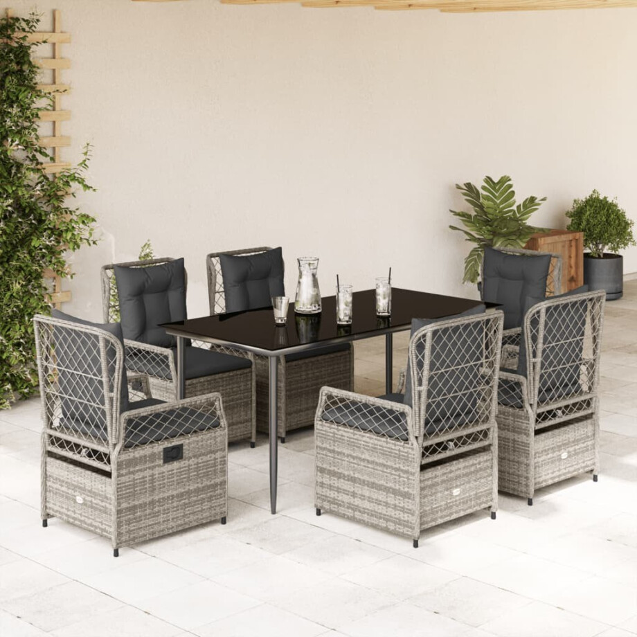 vidaXL 7-delige Tuinset met kussens poly rattan grijs vidaXL 7-delige Tuinset met kussens poly rattan grijs afbeelding 1