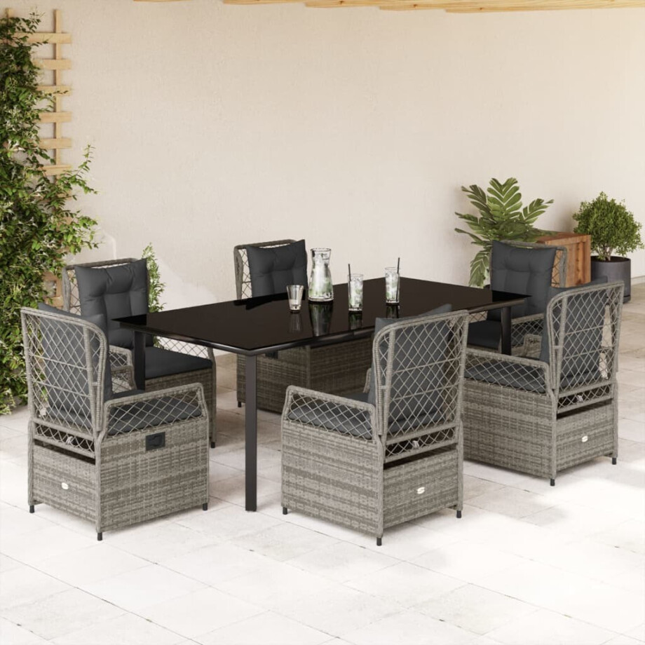 vidaXL 7-delige Tuinset met kussens poly rattan grijs afbeelding 1