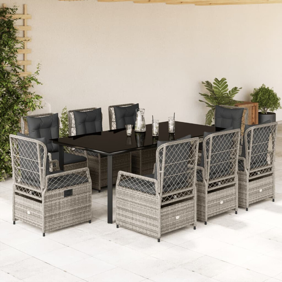 vidaXL 9-delige Tuinset met kussens poly rattan grijs afbeelding 1