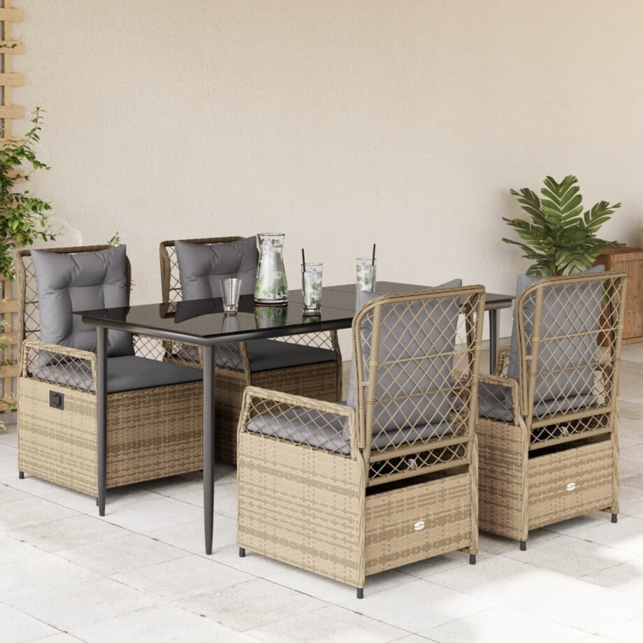 vidaXL 5-delige Tuinset met kussens poly rattan beige vidaXL 5-delige Tuinset met kussens poly rattan beige afbeelding 1