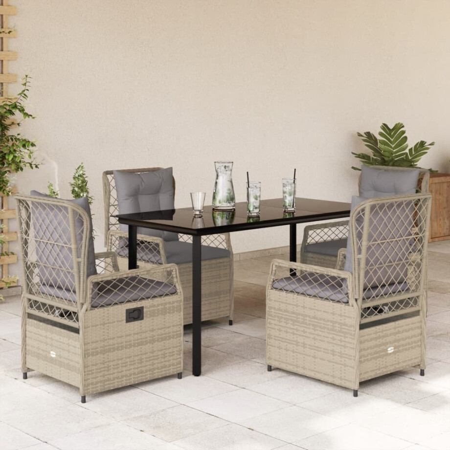 vidaXL 5-delige Tuinset met kussens poly rattan beige afbeelding 1