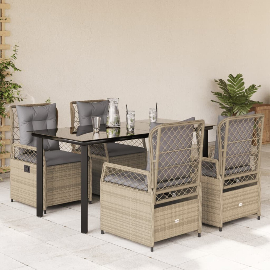 vidaXL 5-delige Tuinset met kussens poly rattan beige afbeelding 1
