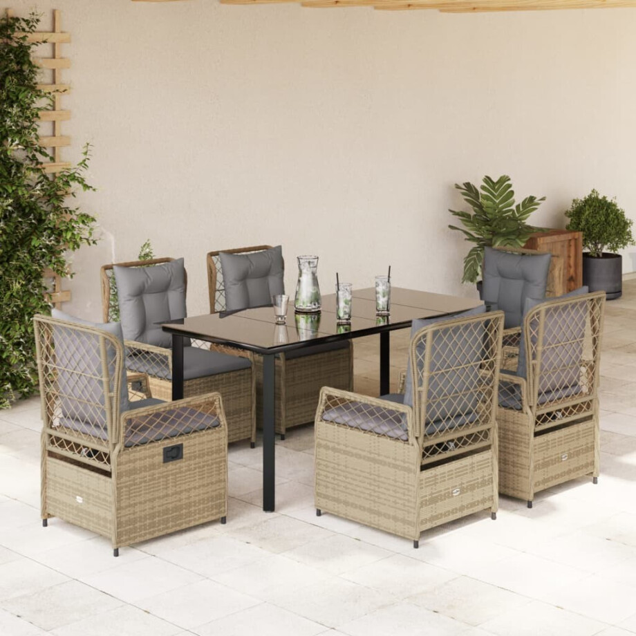 vidaXL 7-delige Tuinset met kussens poly rattan beige vidaXL 7-delige Tuinset met kussens poly rattan beige afbeelding 1