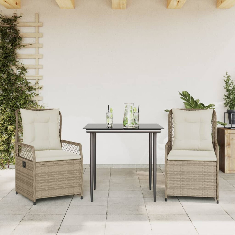 vidaXL 3-delige Tuinset met kussens poly rattan beige afbeelding 1
