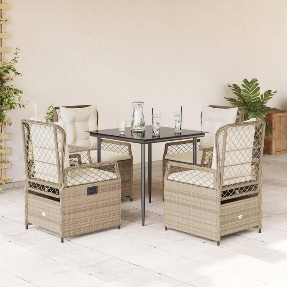 vidaXL 5-delige Tuinset met kussens poly rattan beige afbeelding 1