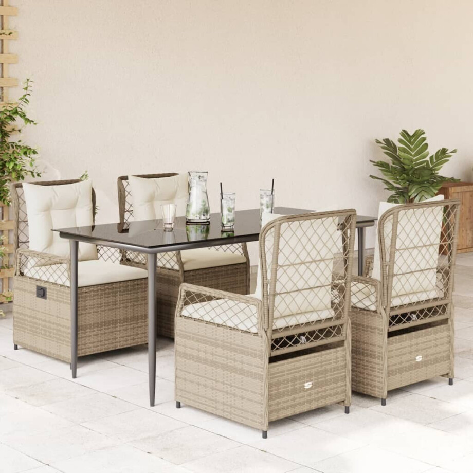 vidaXL 5-delige Tuinset met kussens poly rattan beige afbeelding 1