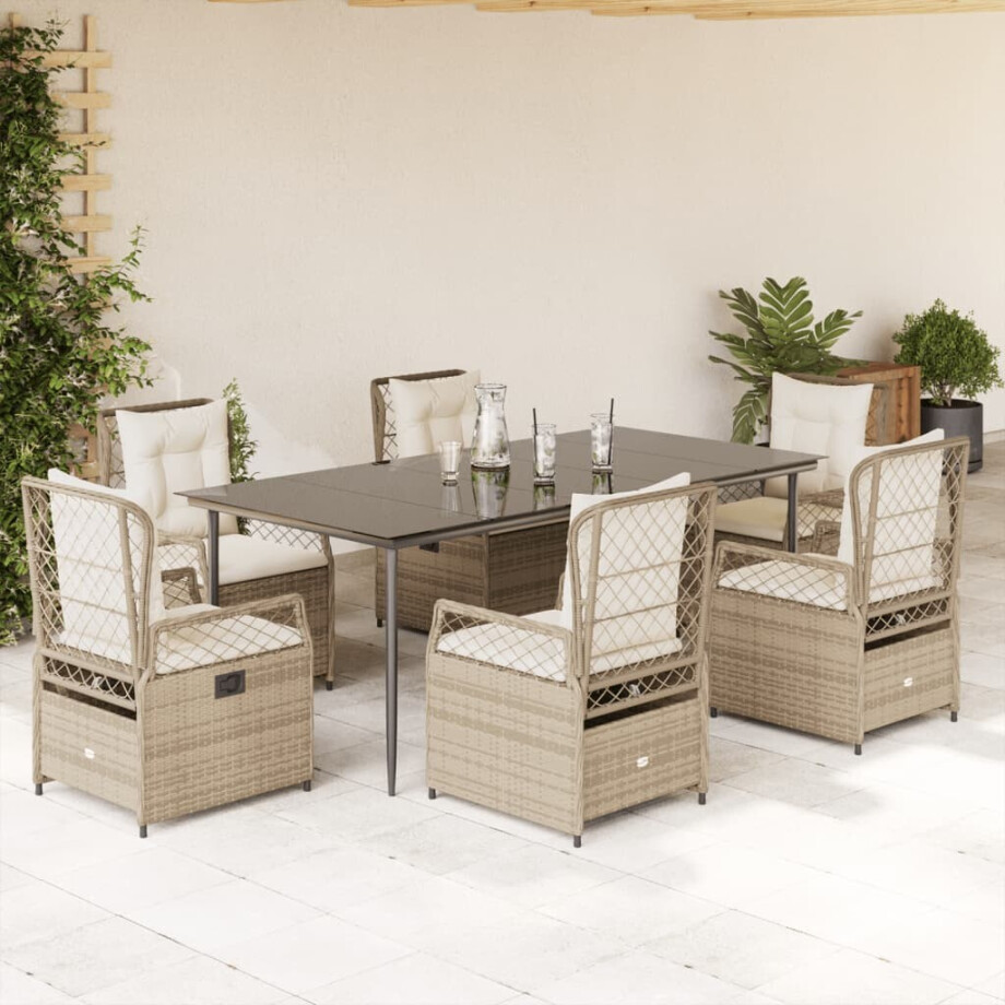 vidaXL 7-delige Tuinset met kussens poly rattan beige afbeelding 1