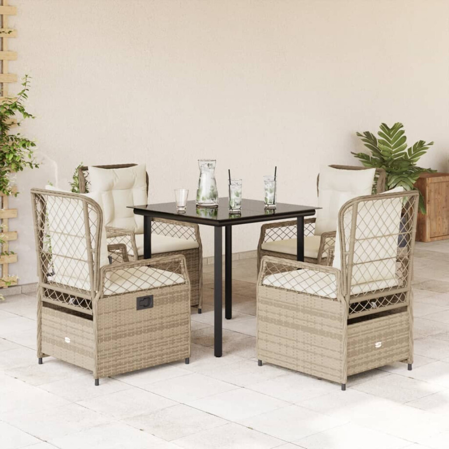 vidaXL 5-delige Tuinset met kussens poly rattan beige afbeelding 1