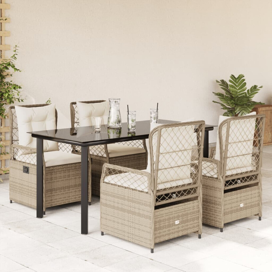 vidaXL 5-delige Tuinset met kussens poly rattan beige afbeelding 1
