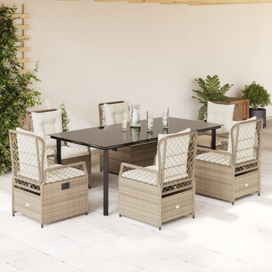 vidaXL 9-delige Tuinset met kussens poly rattan beige afbeelding 1