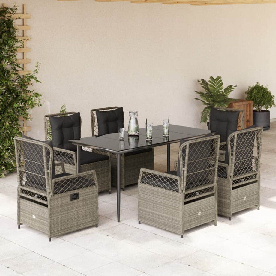 vidaXL 7-delige Tuinset met kussens poly rattan grijs vidaXL 7-delige Tuinset met kussens poly rattan grijs afbeelding 1