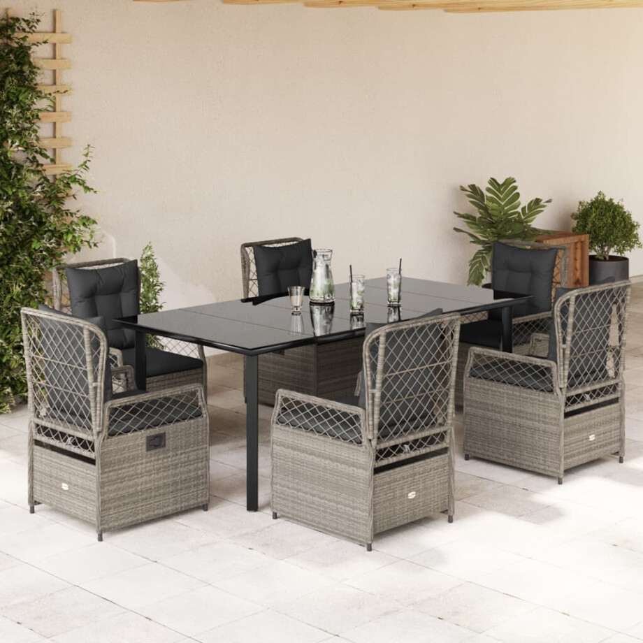 vidaXL 7-delige Tuinset met kussens poly rattan grijs afbeelding 1