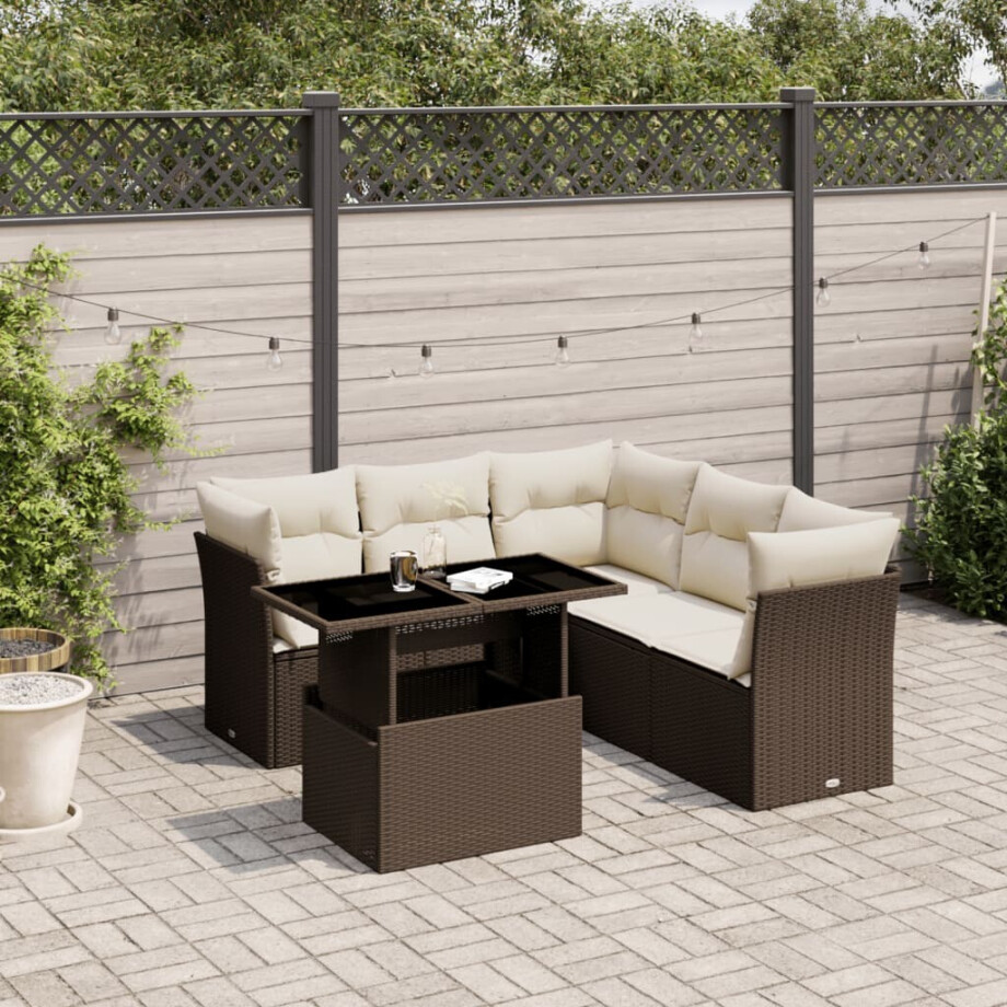 vidaXL 6-delige Loungeset met kussens poly rattan bruin afbeelding 1