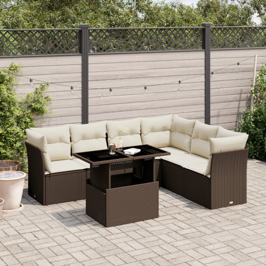 vidaXL 7-delige Loungeset met kussens poly rattan bruin afbeelding 1