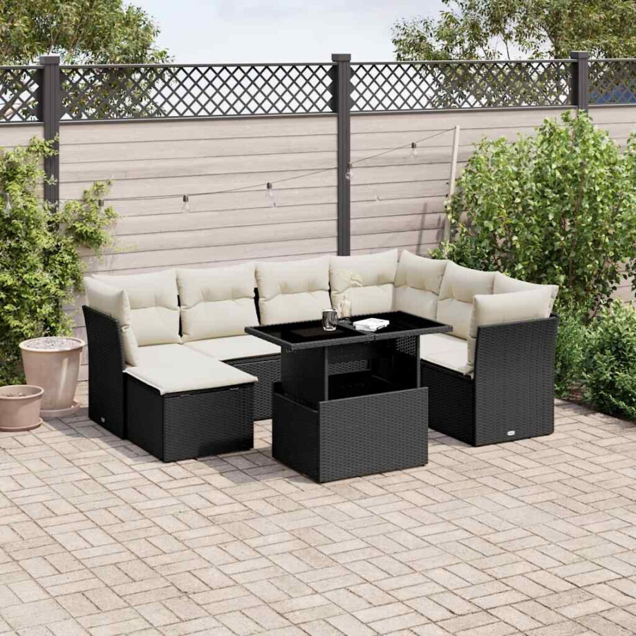 vidaXL 8-delige Loungeset met kussens poly rattan zwart afbeelding 1