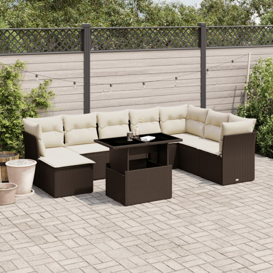 vidaXL 9-delige Loungeset met kussens poly rattan bruin afbeelding 1