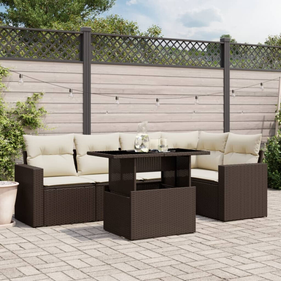 vidaXL 6-delige Loungeset met kussens poly rattan bruin afbeelding 1