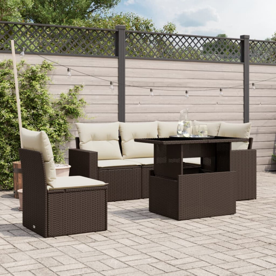 vidaXL 6-delige Loungeset met kussens poly rattan bruin afbeelding 1