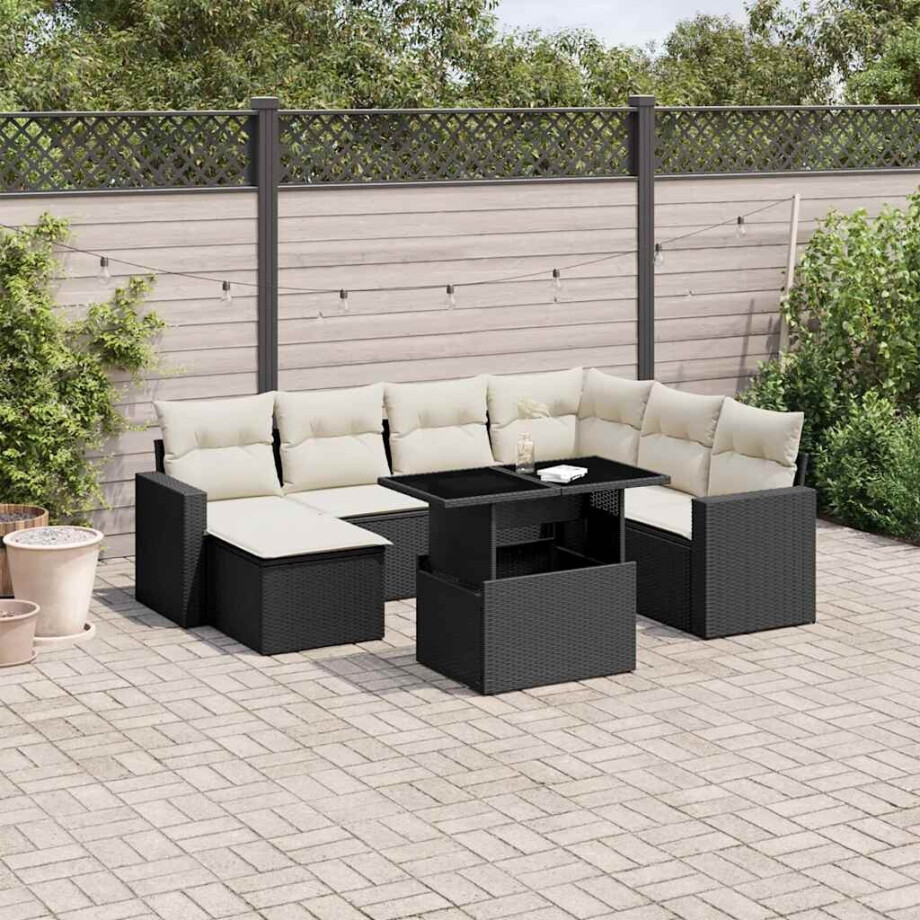 vidaXL 8-delige Loungeset met kussens poly rattan zwart afbeelding 1