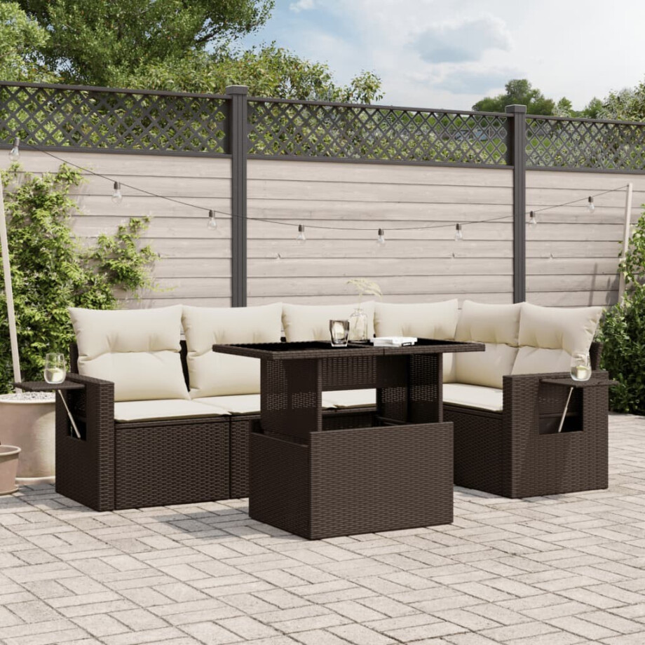 vidaXL 6-delige Loungeset met kussens poly rattan bruin afbeelding 1
