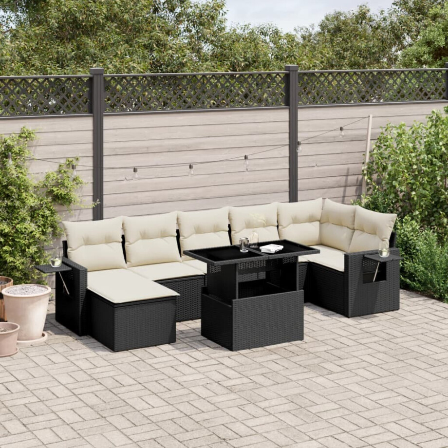 vidaXL 8-delige Loungeset met kussens poly rattan zwart afbeelding 1