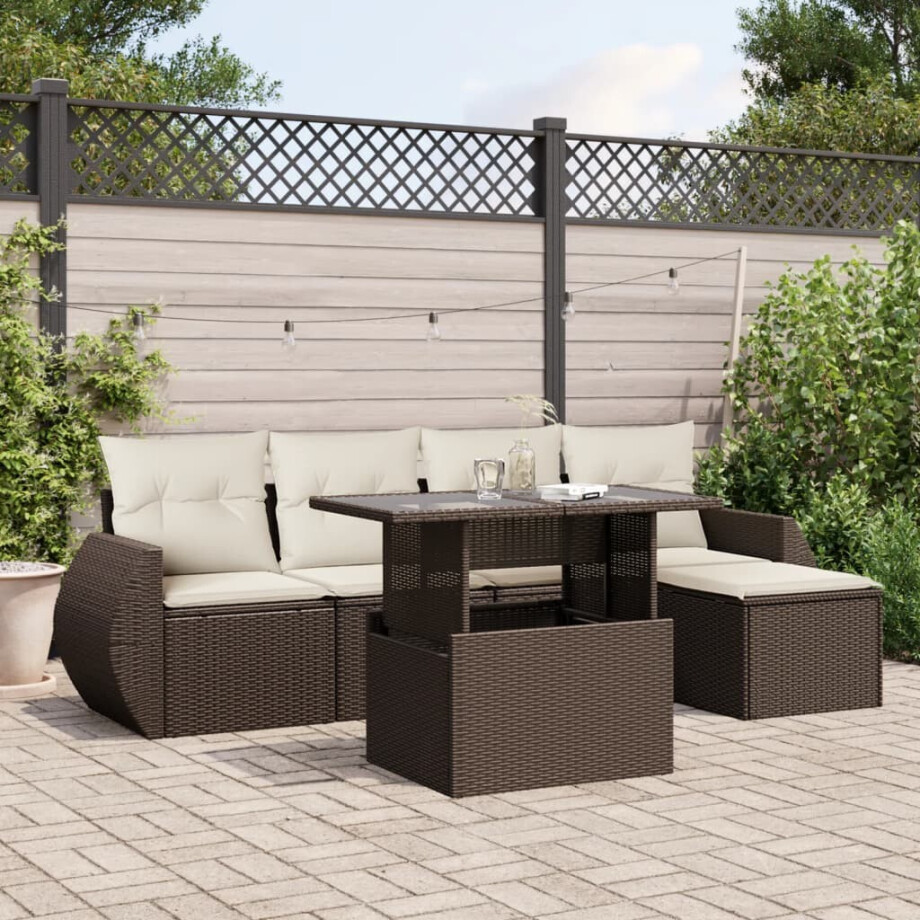 vidaXL 6-delige Loungeset met kussens poly rattan bruin afbeelding 1